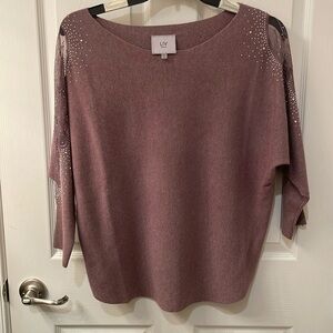 LIV Light Sweater with Sheer and Beaded detail on arm  size L NWOT